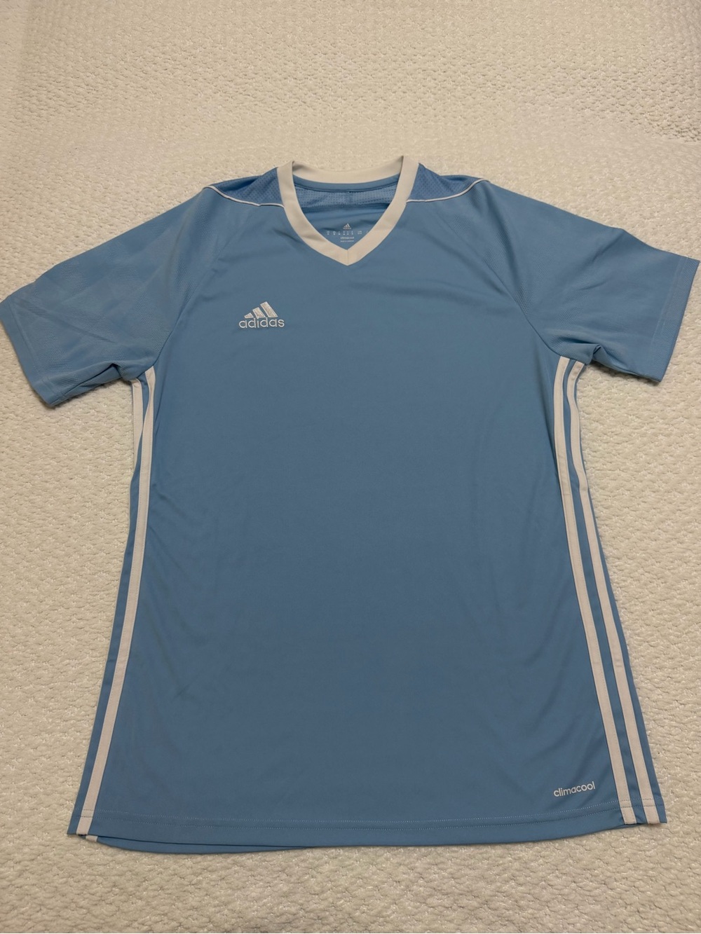 Mens Adidas Soccer Jersey Climalite Light Blue Short Sleeve Shirt Medium